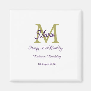 Aimant Joyeux 30e Anniversaire monogramme moderne nom gol