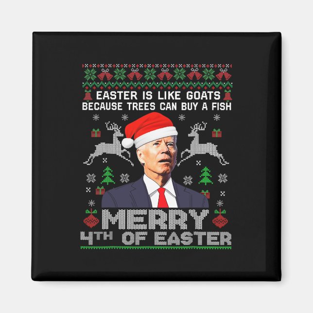 Aimant Joyeux 4 e Pâques Amusants Biden Mauvais Noël Homm (Devant)