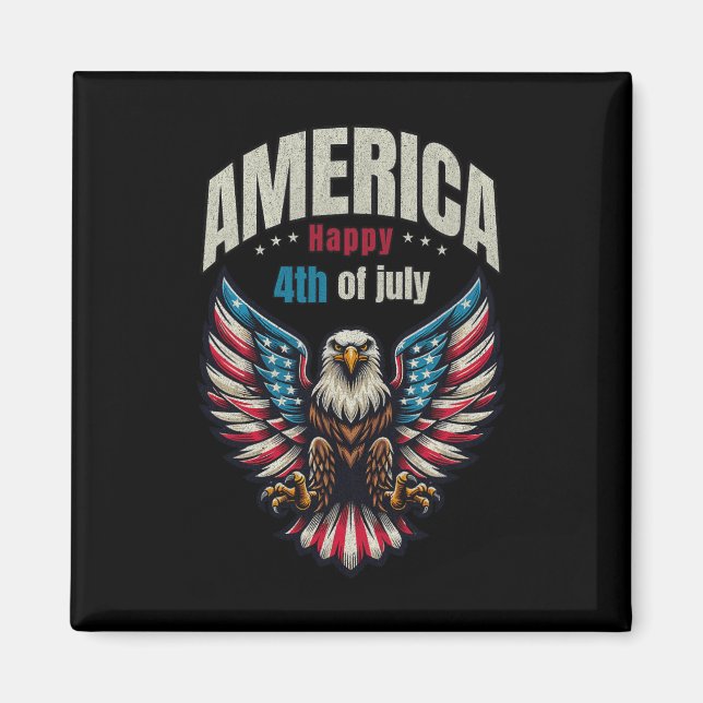 Aimant Joyeux 4 juillet - Hommes d'aigle patriotique (Devant)
