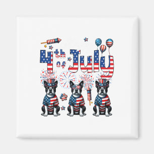 Aimant Joyeux 4 juillet trois mignons Boston Terriers Sun