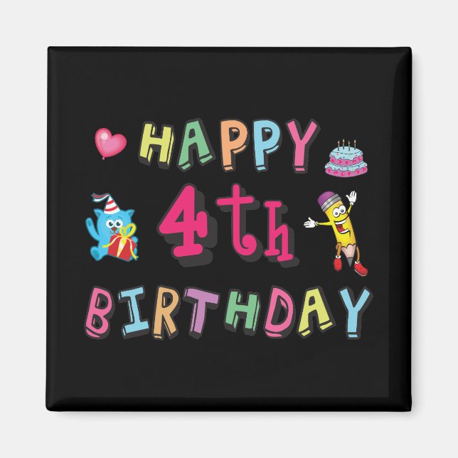 Aimant Joyeux 4ème anniversaire. 4 ans d'anniversaire. (Devant)