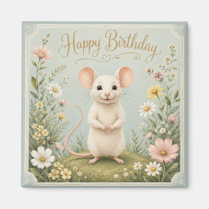 Aimant Joyeux Anniversaire au Jardin de la Souris Douce