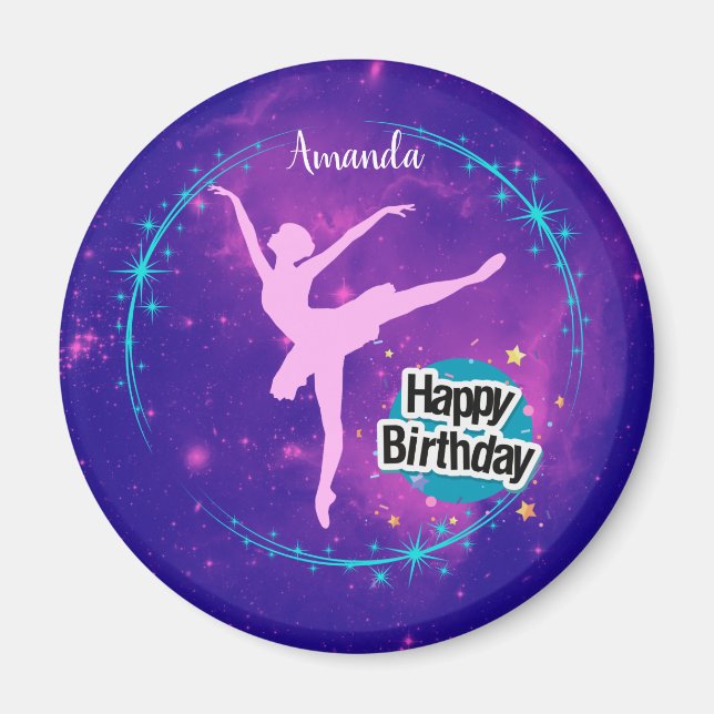 Aimant Joyeux anniversaire Ballerina Galaxy Personnalisé (Devant)