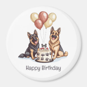 Aimant Joyeux Anniversaire Chiens berger allemands Gâteau
