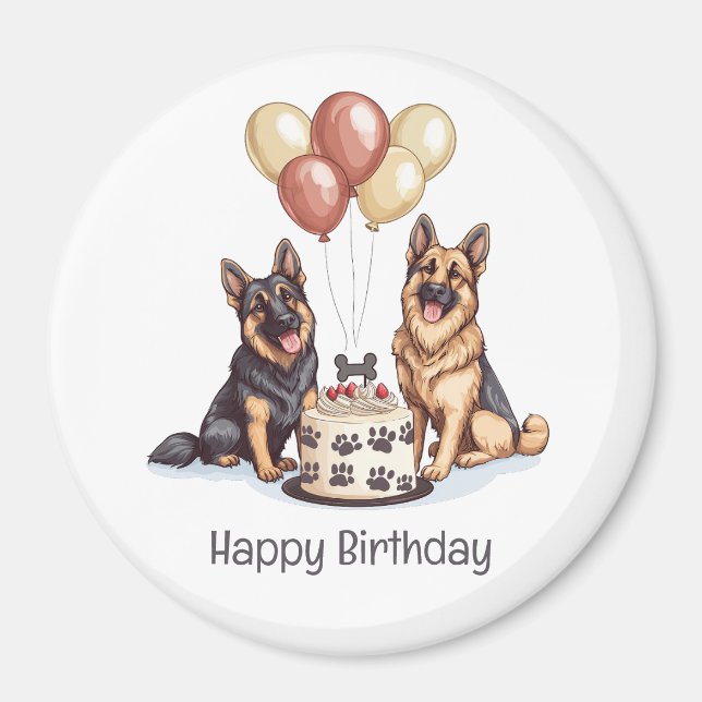 Aimant Joyeux Anniversaire Chiens berger allemands Gâteau (Devant)
