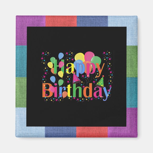 Aimant Joyeux anniversaire, design de fête coloré,  (Devant)