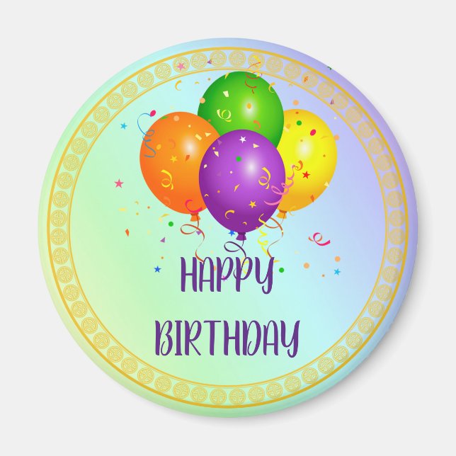 Aimant Joyeux anniversaire, design populaire, (Devant)