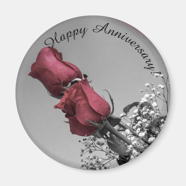 Aimant Joyeux anniversaire | Deux roses rouges photo (Devant)
