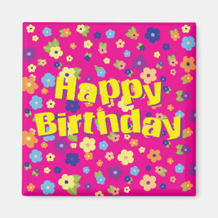 Aimant Joyeux anniversaire en fleurs