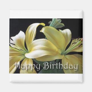 Aimant Joyeux anniversaire Lily Jaune Design floral