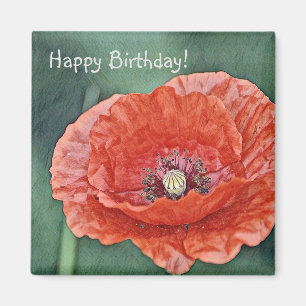 Aimant Joyeux anniversaire Luscious Red Poppy
