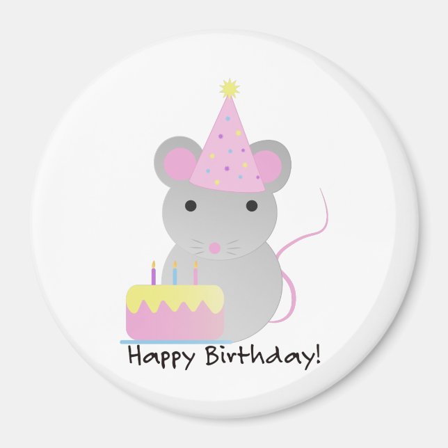 Aimant Joyeux Anniversaire mignonne Souris de fête (Devant)