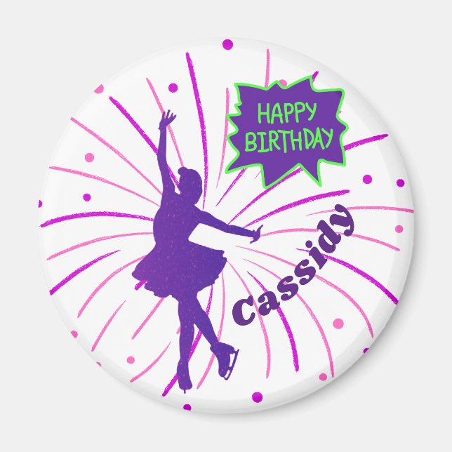 Aimant Joyeux Anniversaire Patinage artistique personnali (Devant)