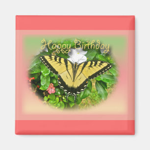 Aimant Joyeux anniversaire Salutation Tiger Swallowtail B