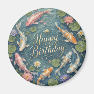 Aimant Joyeux Anniversaire Seren Koi Étang Nénuphar