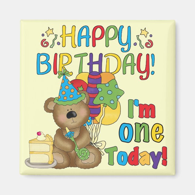 Aimant Joyeux anniversaire Teddy Bear 1er T-shirts et cad (Devant)