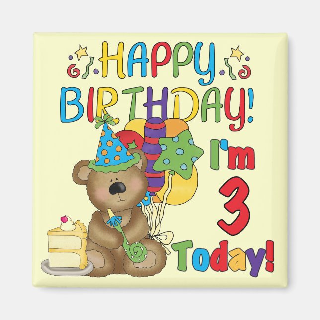 Aimant Joyeux anniversaire Teddy Bear 3e t-shirts et cade (Devant)