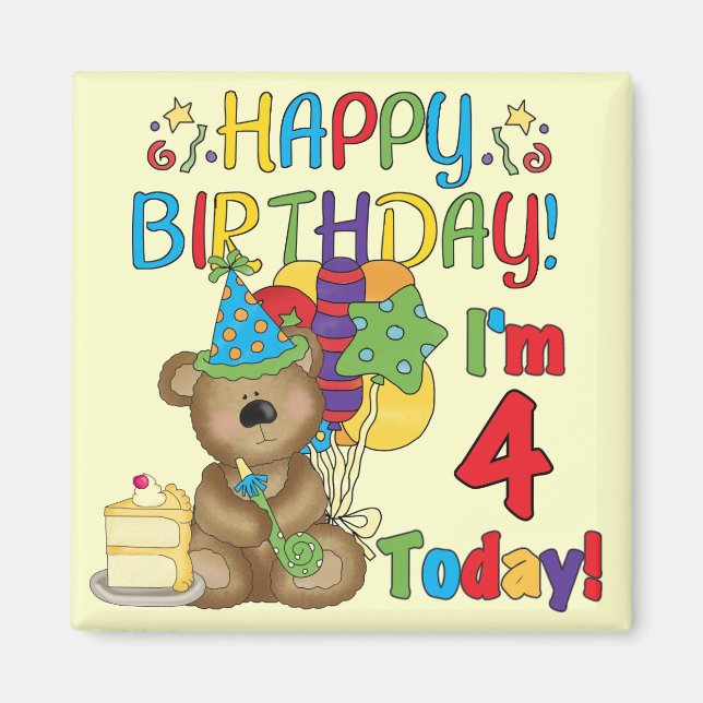 Aimant Joyeux anniversaire Teddy Bear 4th T-shirts et cad (Devant)