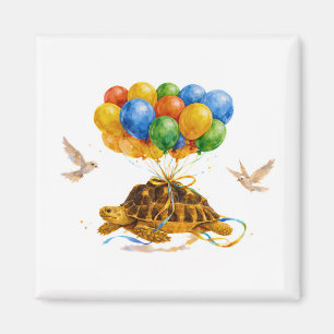 Aimant Joyeux Anniversaire tortue Sulcata volant avec des