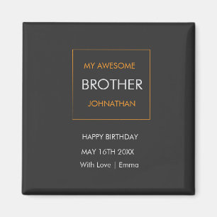 Aimant Joyeux anniversaire, typographie blanc et orange