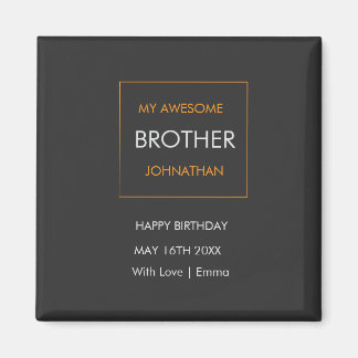 Aimant Joyeux anniversaire, typographie blanc et orange