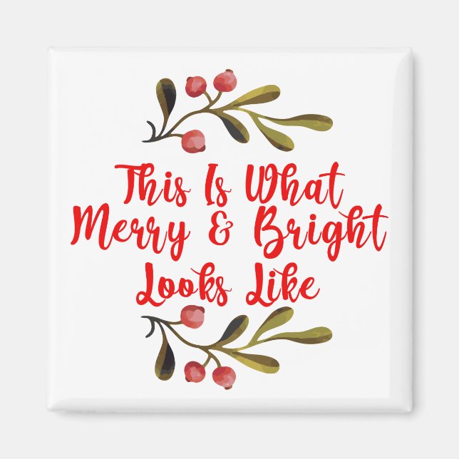 Aimant Joyeux Aquarelle Lumineuse Décor de Noël Holly (Devant)