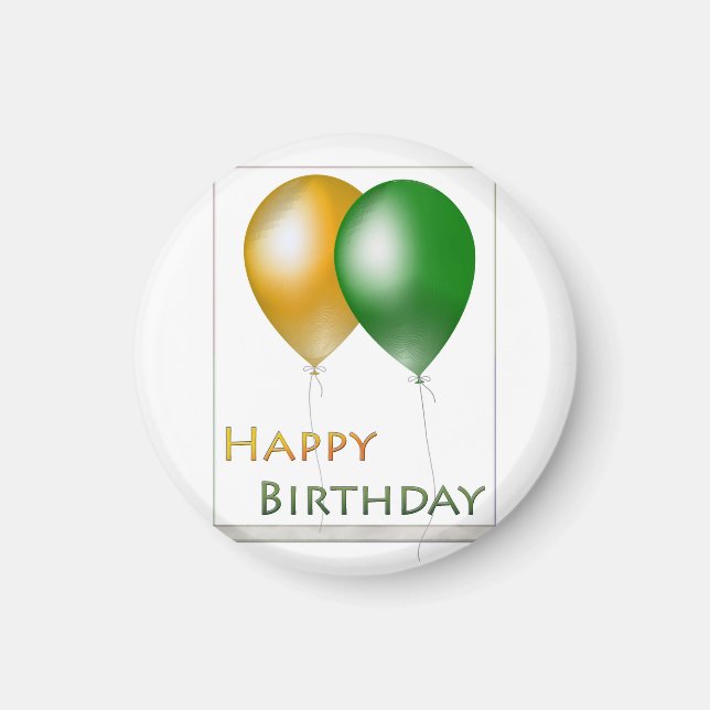 Aimant Joyeux Ballons d'anniversaire Vert et Or (Devant)