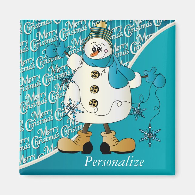 Aimant Joyeux bonhomme de neige bleu Noël (Devant)