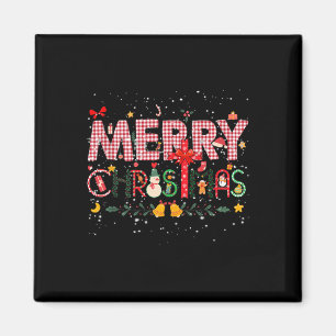 Aimant Joyeux Buffalo de Noël Plaid Red Père Noël Famille