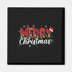 Aimant Joyeux Buffalo de Noël Plaid Red Père Noël Family
