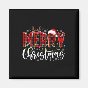 Aimant Joyeux Buffalo de Noël Plaid Red Père Noël Family 