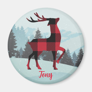 Aimant Joyeux Buffle de Noël Plaid Rindeer Et Arbres