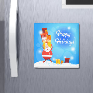 Aimant Joyeux cadeau de vacances avec Père Noël   Noël