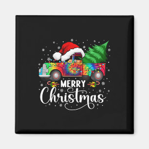 Aimant Joyeux Camion de Noël Arbre Santa Hat Lumières Mat