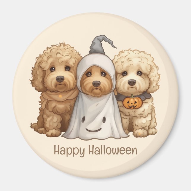 Aimant Joyeux chien d'Halloween Goldendoodle (Devant)