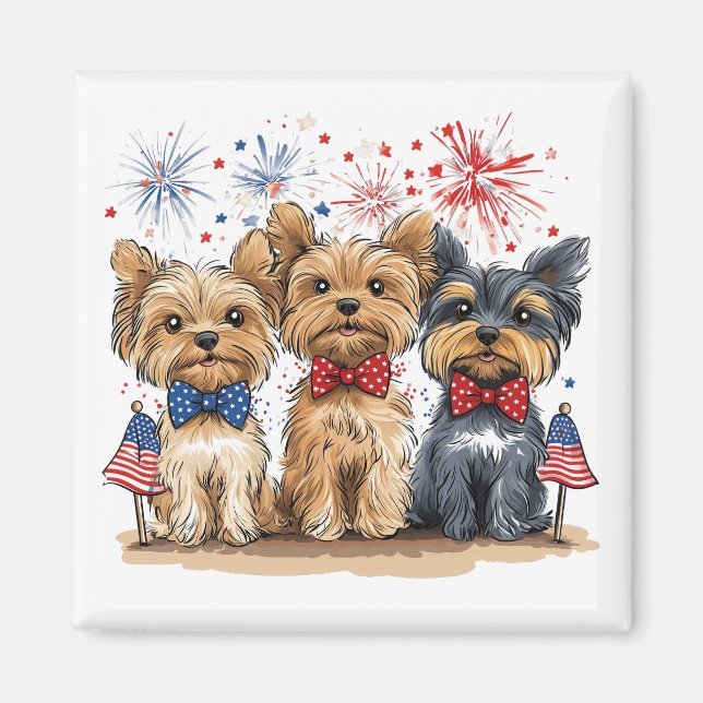 Aimant Joyeux Chiens 4 juillet Yorkshire Terrier (Devant)