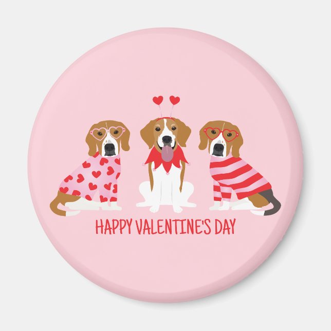 Aimant Joyeux Chiens Beagles de la fête des Valentines (Devant)