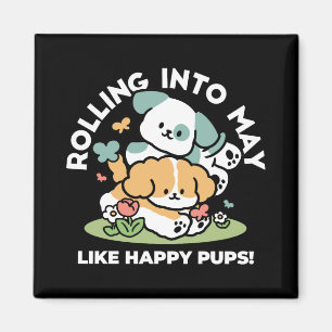 Aimant Joyeux Chiots Arrivés En Mai - Kawaii Dog Art