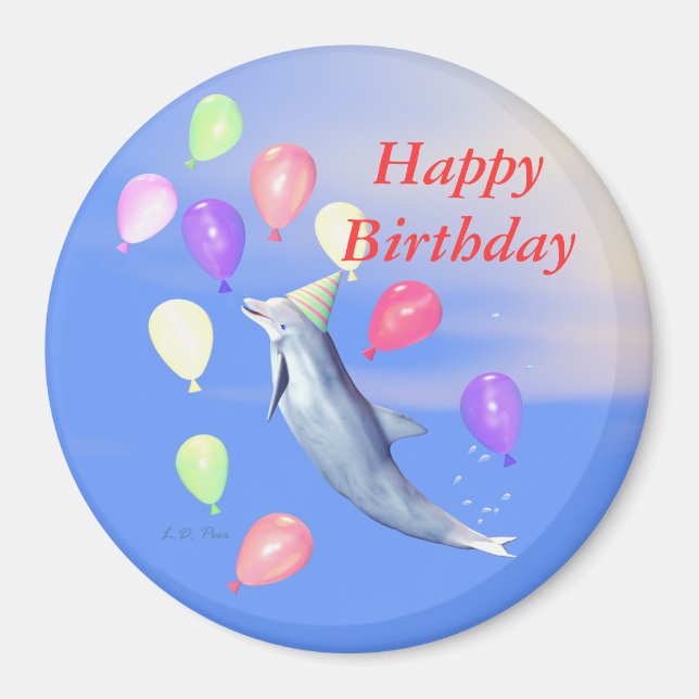 Aimant Joyeux dauphin d'anniversaire (Devant)