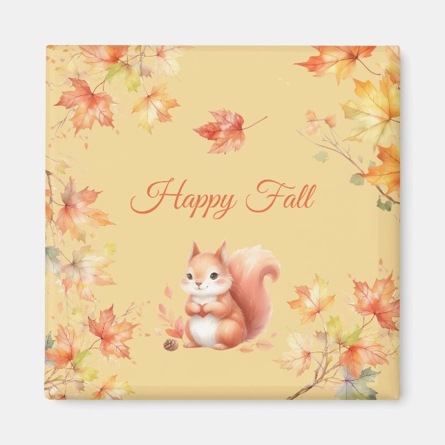 Aimant Joyeux écureuil d'automne en Feuille (Devant)