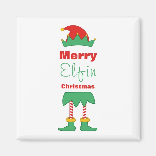 Aimant Joyeux elfe de Noël Elfin chaussettes rayées casqu (Devant)