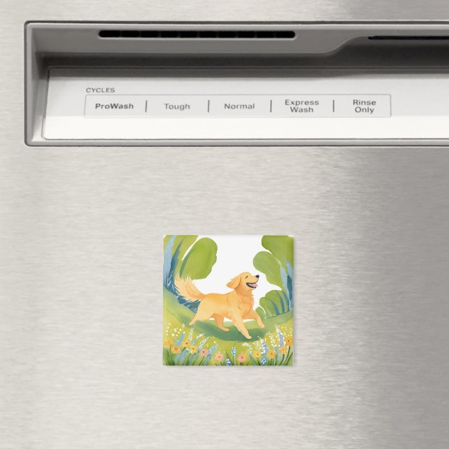 Aimant Joyeux Golden Retriever | Carte d'aquarelle (In Situ (Lave-vaisselle))