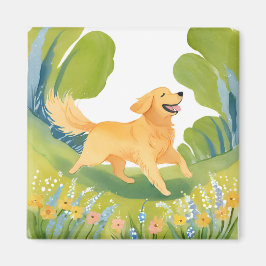 Aimant Joyeux Golden Retriever | Carte d'aquarelle