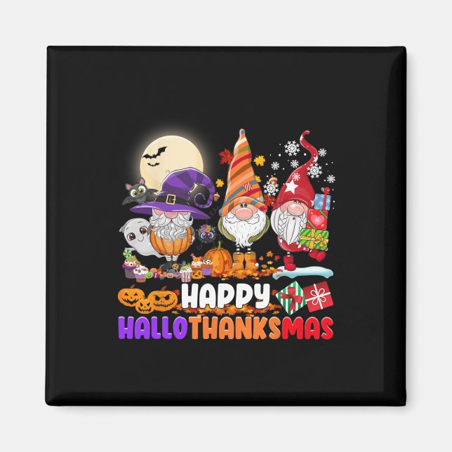 Aimant Joyeux Hallothanksmas Gnome Halloween Thanksgiving (Devant)