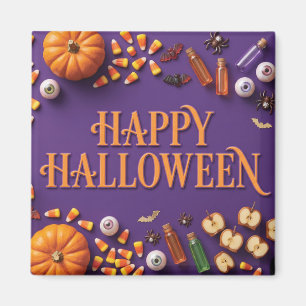 Aimant Joyeux Halloween à plat sur fond violet