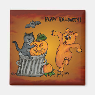Aimant Joyeux Halloween avec Chat Chat Chien et Araignée