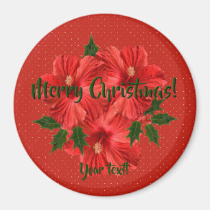 Aimant Joyeux hibiscus de Noël Holly Vacances Rouge et V