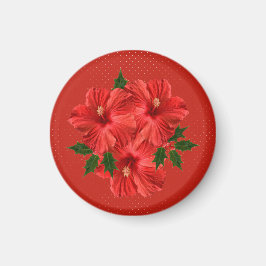 Aimant Joyeux Hibiscus de Noël Holly Vacances Rouge et Ve