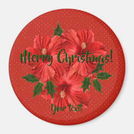 Aimant Joyeux Hibiscus de Noël Holly Vacances Rouge et Ve