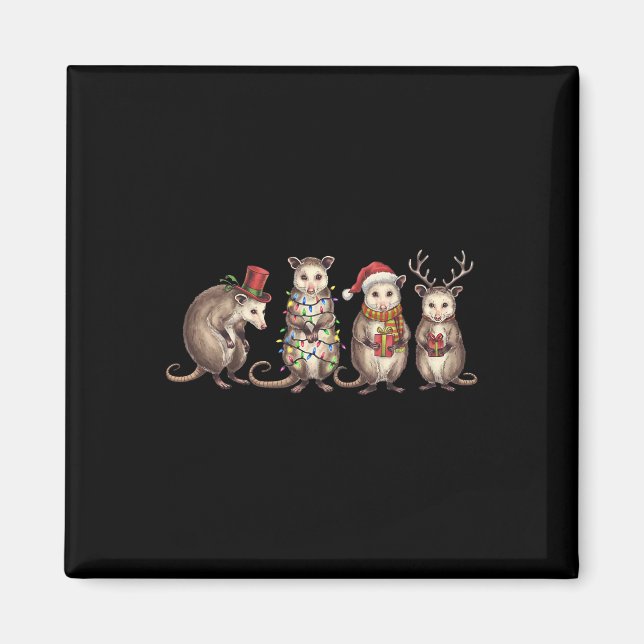 Aimant Joyeux Hissmas Opossum Noël Noël Noël Chapeau Noël (Devant)